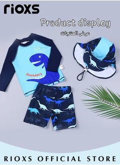 RIOXS 3-Piece Rash Guard Swimsuit for Boys, Moisture-wicking Breathable Swimming Costume Set, Fashionable Long Sleeve Swimwear, Made of Efficient Quick-drying and High-density Fabric, Suitable for Surfing, Diving, Swimming or Beach Activities  - Image 2