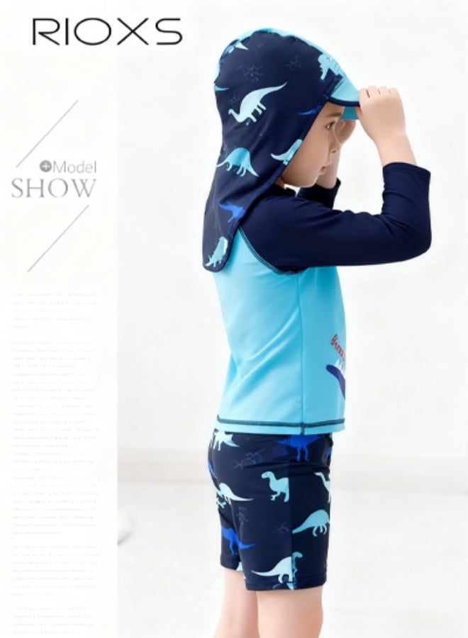 RIOXS 3-Piece Rash Guard Swimsuit for Boys, Moisture-wicking Breathable Swimming Costume Set, Fashionable Long Sleeve Swimwear, Made of Efficient Quick-drying and High-density Fabric, Suitable for Surfing, Diving, Swimming or Beach Activities - Image 2