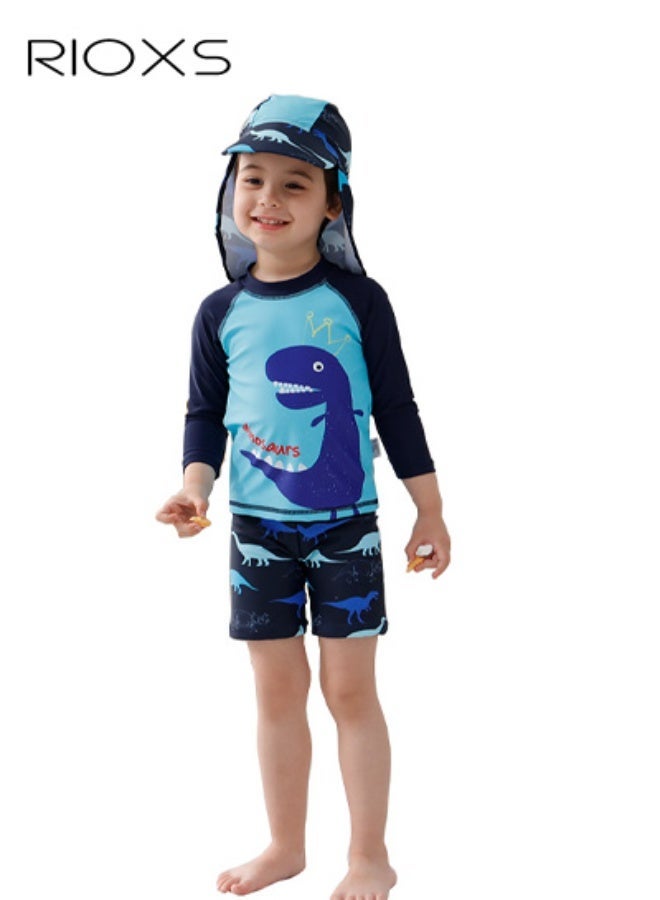 RIOXS 3-Piece Rash Guard Swimsuit for Boys, Moisture-wicking Breathable Swimming Costume Set, Fashionable Long Sleeve Swimwear, Made of Efficient Quick-drying and High-density Fabric, Suitable for Surfing, Diving, Swimming or Beach Activities - Image 1