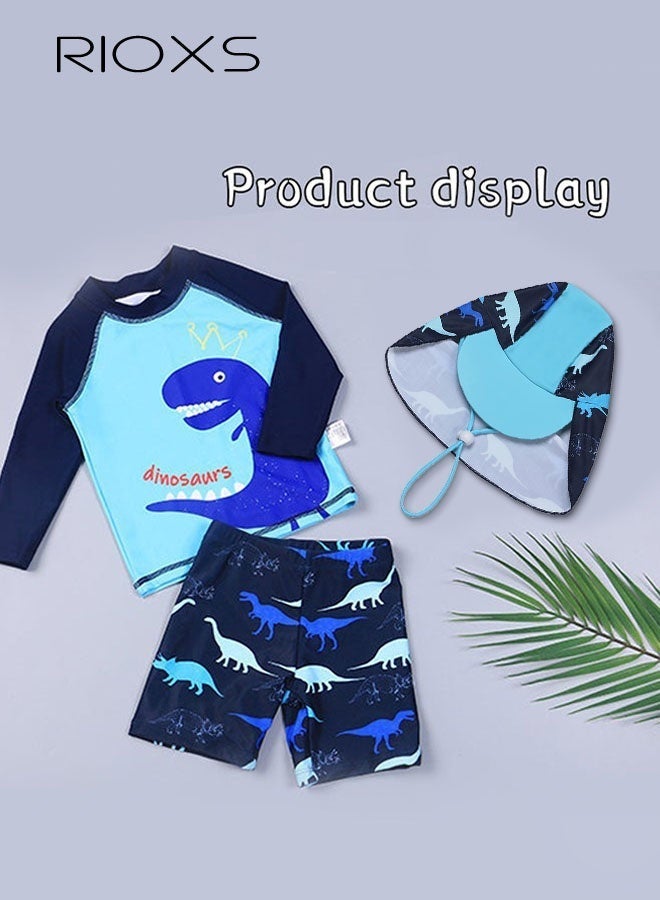 RIOXS 3-Piece Rash Guard Swimsuit for Boys, Moisture-wicking Breathable Swimming Costume Set, Fashionable Long Sleeve Swimwear, Made of Efficient Quick-drying and High-density Fabric, Suitable for Surfing, Diving, Swimming or Beach Activities - Image 3