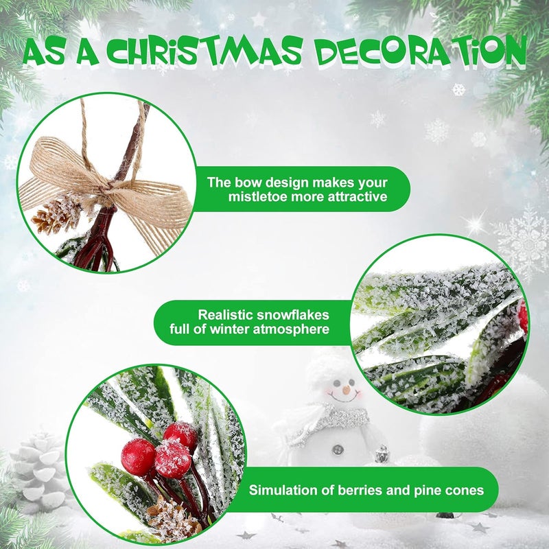 Luinabio اختيارات الدبق الاصطناعي لعيد الميلاد فروع التوت الأحمر الثلجي لامعة مع زينة معلقة للعيد 6 قطع - Image 3