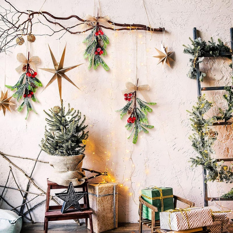 Luinabio اختيارات الدبق الاصطناعي لعيد الميلاد فروع التوت الأحمر الثلجي لامعة مع زينة معلقة للعيد 6 قطع - Image 5