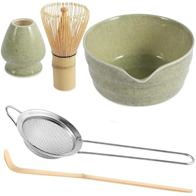Unity Matcha Set Japanese Tea Set Includes Matcha Bowl With Spout Matcha Whisk Holder Bamboo Matcha Whisk And Sifter Scoop 17 Oz Mottled Tea Green Glaze Ceramic Matcha Kit For Tea Lovers - Image 4