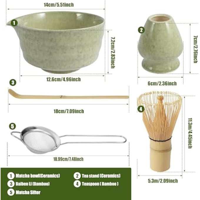 Unity Matcha Set Japanese Tea Set Includes Matcha Bowl With Spout Matcha Whisk Holder Bamboo Matcha Whisk And Sifter Scoop 17 Oz Mottled Tea Green Glaze Ceramic Matcha Kit For Tea Lovers - Image 2