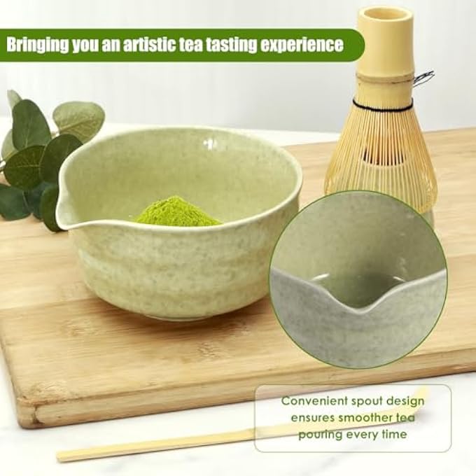 Unity Matcha Set Japanese Tea Set Includes Matcha Bowl With Spout Matcha Whisk Holder Bamboo Matcha Whisk And Sifter Scoop 17 Oz Mottled Tea Green Glaze Ceramic Matcha Kit For Tea Lovers - Image 3