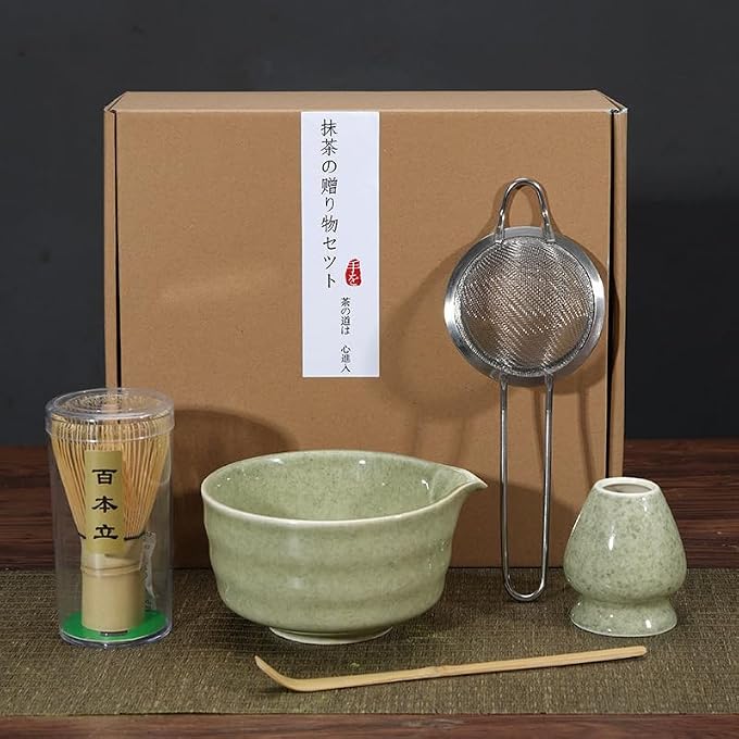 Unity Matcha Set Japanese Tea Set Includes Matcha Bowl With Spout Matcha Whisk Holder Bamboo Matcha Whisk And Sifter Scoop 17 Oz Mottled Tea Green Glaze Ceramic Matcha Kit For Tea Lovers - Image 1
