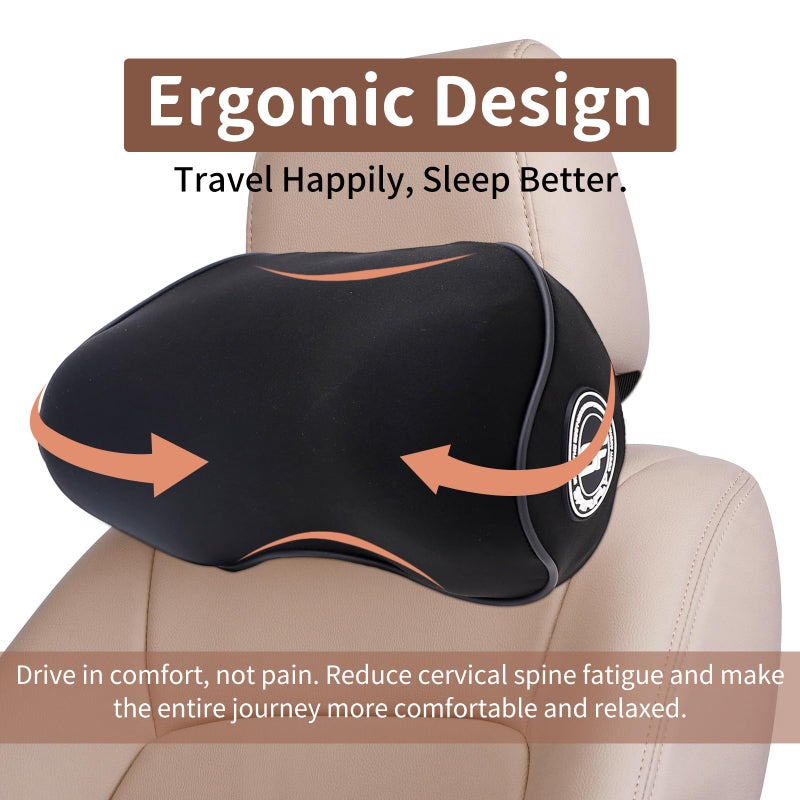 SPRFUFLY 2 Pack - Car Headrest Pillow for Neck Support, 100% Memory Foam Car Neck Pillow with Sleep Mask - Universal Fit Head Rest Travel Pillow Car Pillow for Pain Relief While Driving(Contains 2 Eye Masks) - Image 5