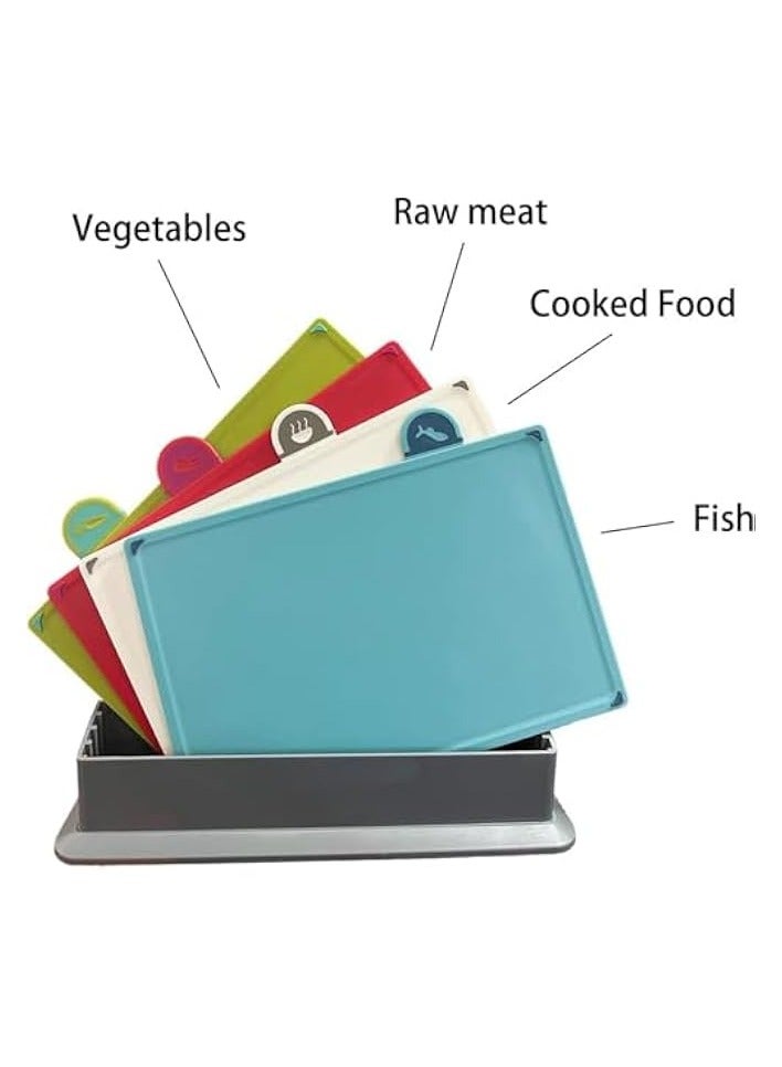 Biella Cutting Board Set - Chopping Board with Color Coded Food Icon for Meat Vegetable Fruit Fish (MULTI COLOUR, SET OF 1) - Image 5