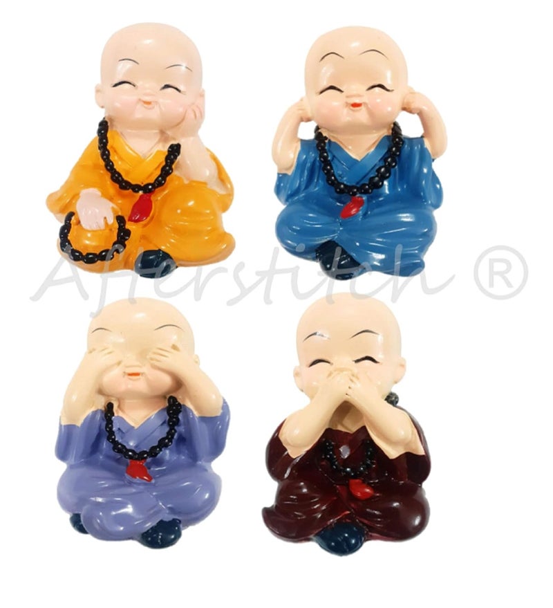 AFTERSTITCH Monks Set 4 Big Size Cute Baby Monk Buddha Idols Statues Showpiece Wearing Mala for Car Dashboard Home Dcor Decoration Gifting Purpose - Image 3