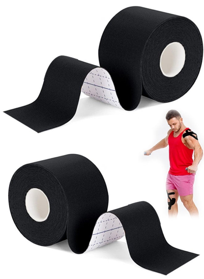 Kinesiology Tape (2/Pack) for Sports and Recovery, Water Resistant, Latex Free Premium Elastic Cotton Athletic Tape by (2/Pack,  Black) - Image 1