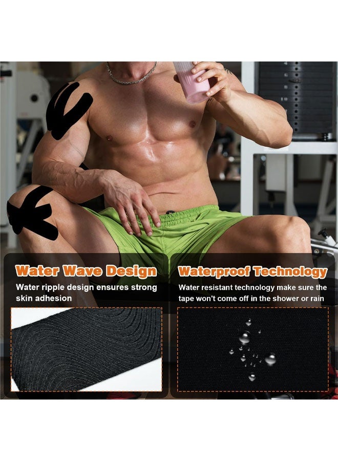 Kinesiology Tape (2/Pack) for Sports and Recovery, Water Resistant, Latex Free Premium Elastic Cotton Athletic Tape by (2/Pack,  Black) - Image 5
