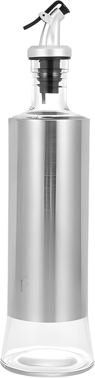 PRAYAN ENTERPRISE Glass Oil Dispenser with Steel Cover Seasoning BottleGlass Oil Bottle Leakproof Oiler Tank Household Stainless Steel Condiment Dispenser Steel 500ml