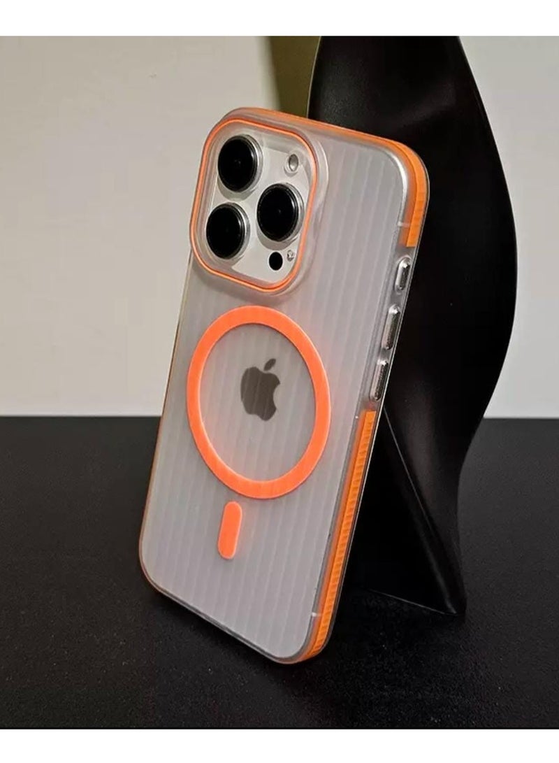 Corrugated Magsafe magnetic charging suitable mobile phone case grating iPhone12 pro max skin-feeling matte – Orange - Image 1