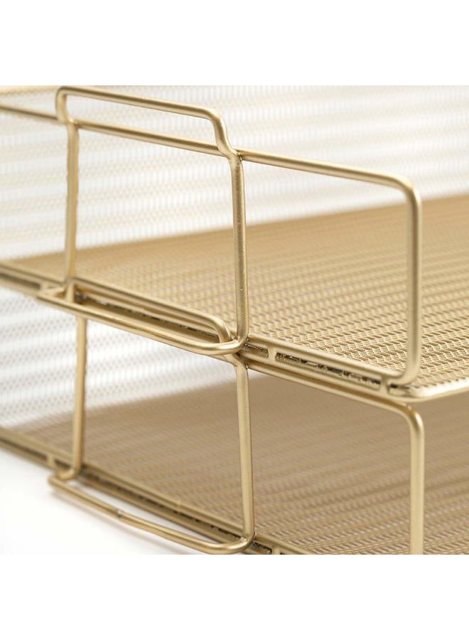 Blu Monaco Gold Desk Organizer Stackable Paper Tray Set of 2 - Metal Wire Two Tier Tray - Stackable Letter Tray - Inbox Tray for Desk - Image 5