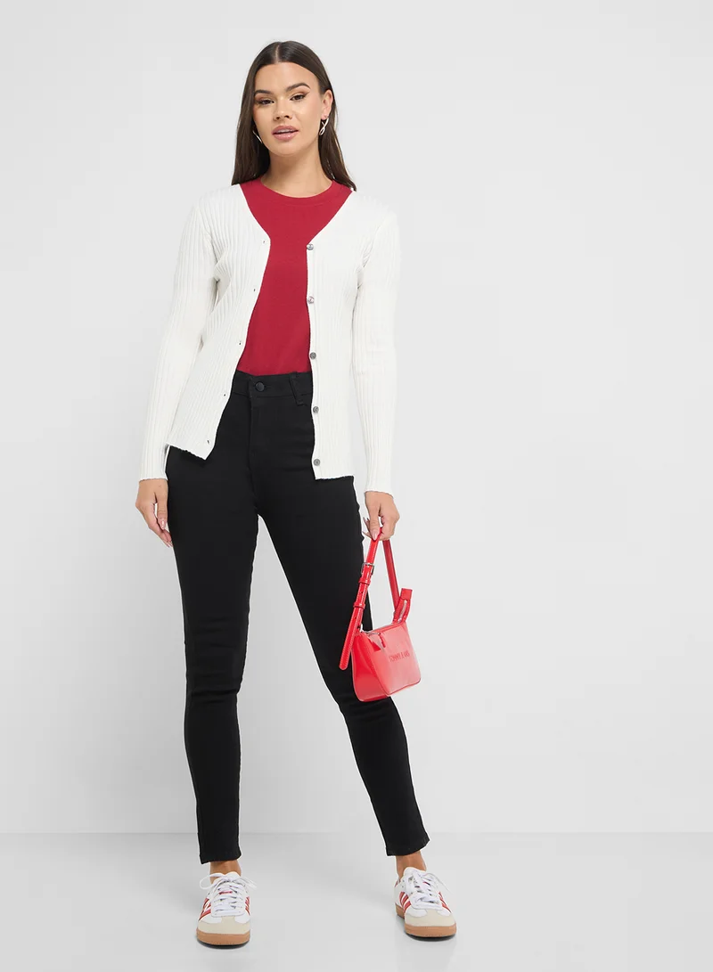 Ginger Lightweight Fine Knit Button Up Cardigan