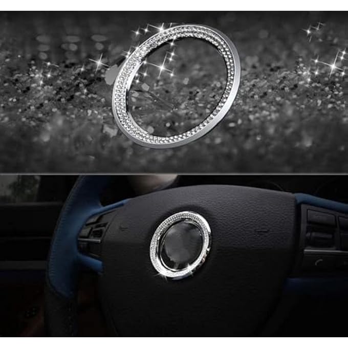 KASTWAVE Steering Wheel Center Decor Logo Ring Trim For Bmw New 3 Series 320 Gt5 Series X1 X 3 X4 X 5 X6 E46 E30 E34 E36 E39 E53 E60 E90 Aluminum Diamond Decoration Car Sticker Bling - Image 2