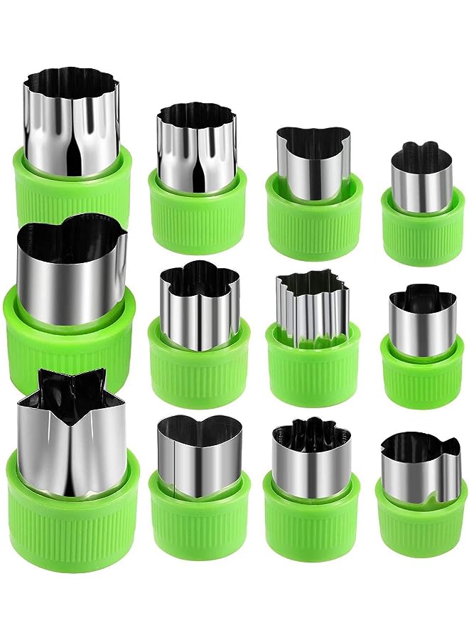 PROMASS Cutter Shapes Set,Mini Pie,Fruit and Cookie Stamps Mold,Cookie Cutter Decorative Food,for Kids Baking and Food Supplement Tools Accessories Crafts for Kitchen,Green,12 Pcs - Image 1