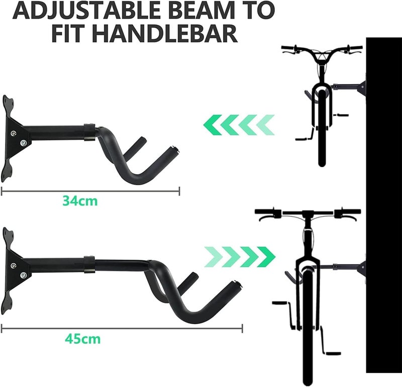 Bike Kit BikeKit Wall Mounted Bike Hanger Rack for Horizontal Bike Storage with Foam Padded Protective Frame Angle and Wall Distance 360° Adjustable Foldable MTB Road Bike Wall Mount - Image 2