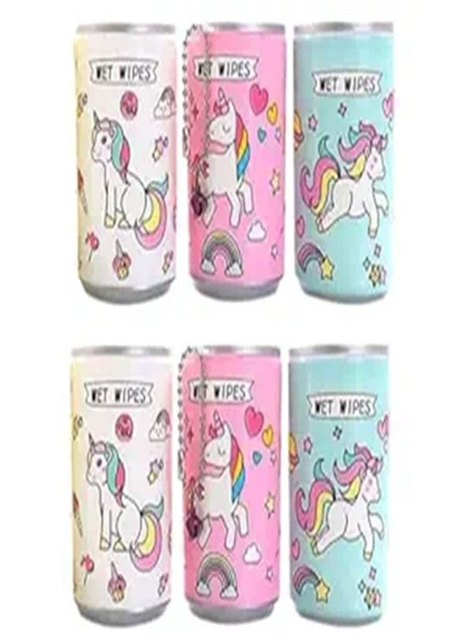 ECLET Unicorn Mini Wet Wipes Tin Pack of 8 Unicorn Tin Shape Mini Portable Wet Wipes Tissue Can for Cleaning Face Body for Kids Women and Men 60PCs Wet Wipes - Pack of 8 Random Colour - Image 5