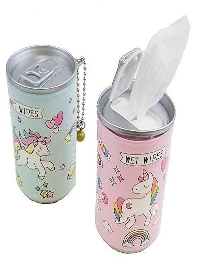 ECLET Unicorn Mini Wet Wipes Tin Pack of 8 Unicorn Tin Shape Mini Portable Wet Wipes Tissue Can for Cleaning Face Body for Kids Women and Men 60PCs Wet Wipes - Pack of 8 Random Colour - Image 4