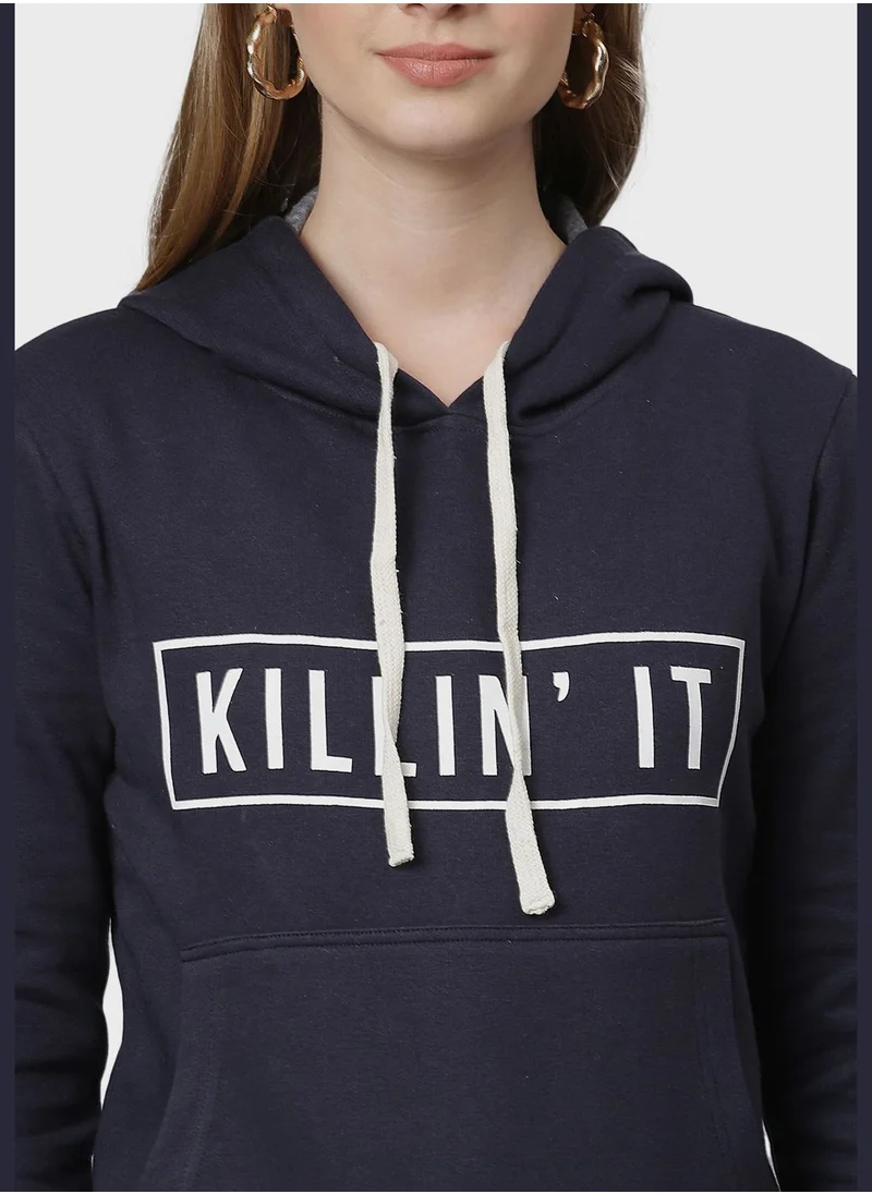 Campus Sutra Front Pocket Printed Hoodie