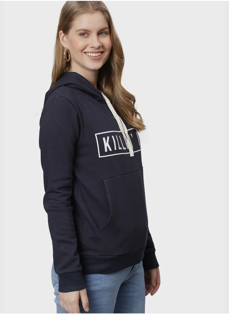 Campus Sutra Front Pocket Printed Hoodie