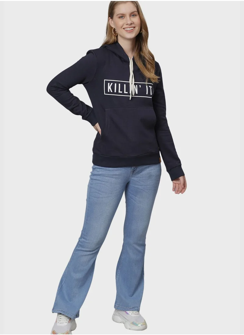 Campus Sutra Front Pocket Printed Hoodie