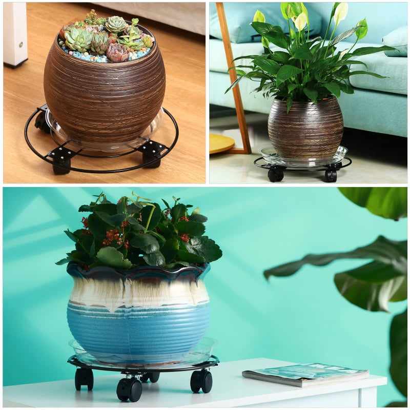 Planterhoma 5 Packs Large Metal Plant Caddy 11.8â€ Plant Dolly with Casters Heavy Duty Wrought Iron Rolling Plant Stand with Wheels for Indoor and Outdoor Plant Pot Roller Base Plant Movers Brown - Image 4