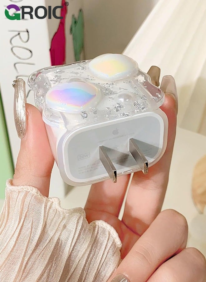 5 Pcs 3D Pearl Heart Charger Case, Cable Protector for iPhone Charger, Data Line USB Case Wire Cable Saver Phone Charger Protector for Women Girls