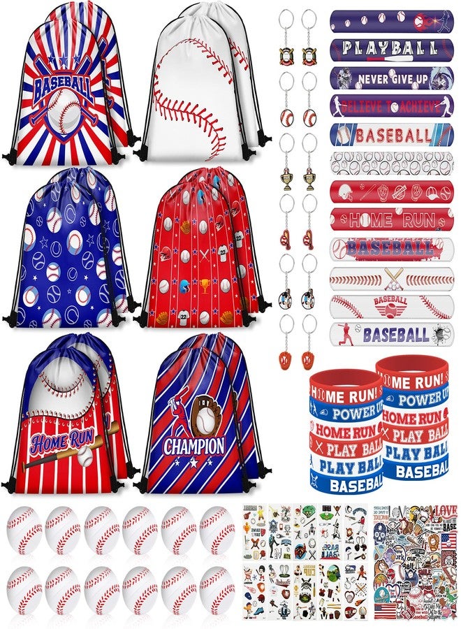 Grneric 120PCS Baseball Party Favors, Baseball Goodie Bags Drawstring Bags with Mini Baseballs, Bracelets, Keychains, Stickers & Tattoos for Baseball Party Supplies - Image 1