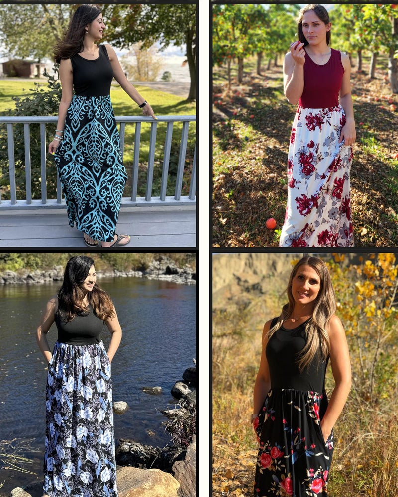 AUSELILY Women's Summer Sleeveless Loose Maxi Dress Casual Long Dresses with Pockets 2025 New(M, Black Leaf) - Image 5