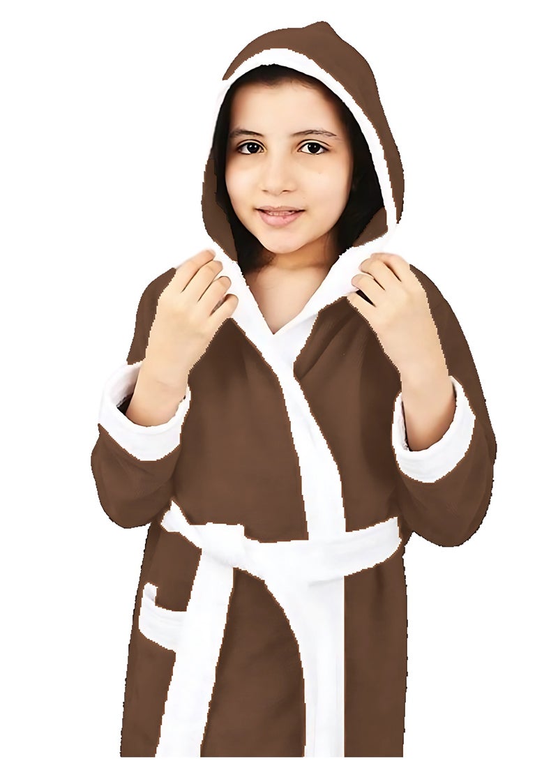 Banotex Brown Pure Cotton Baby Bathrobe with Hood Comfortable for Kids - Girls and Boys - Image 3