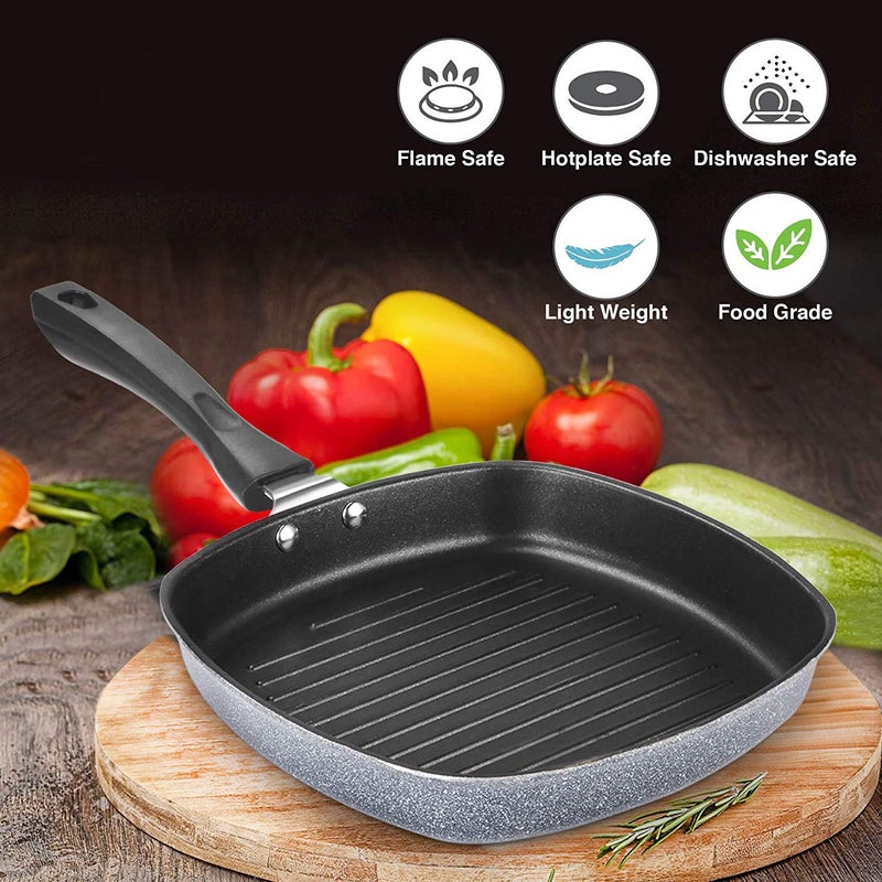 Escrow Escrow Aluminium Non-Stick Grill Pan/Tawa 220mm,Hammertone Coating (Grey) - Image 4