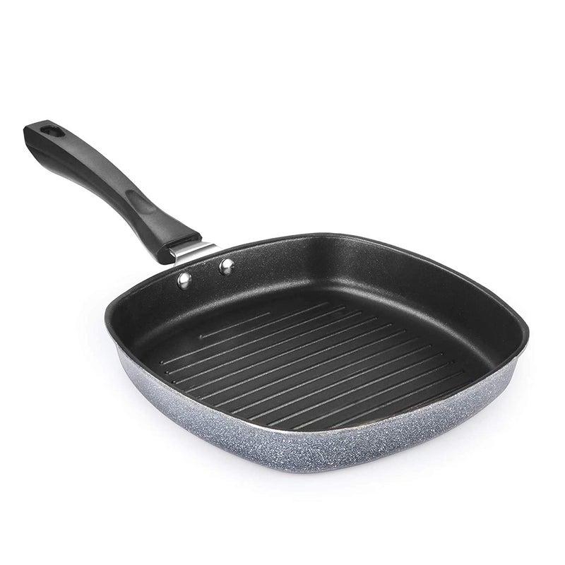 Escrow Escrow Aluminium Non-Stick Grill Pan/Tawa 220mm,Hammertone Coating (Grey) - Image 1