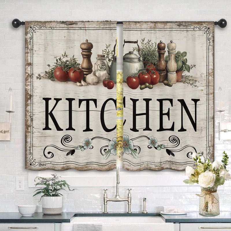 Kalmico Bird Branch Watercolor Kitchen Curtains 27.5W x 39L Inch Leaves Retro Colorful Vintage Rustic Farmhouse Rod Pocket Short Small Window Treatment Drapes Decor 2 Panels - Image 2