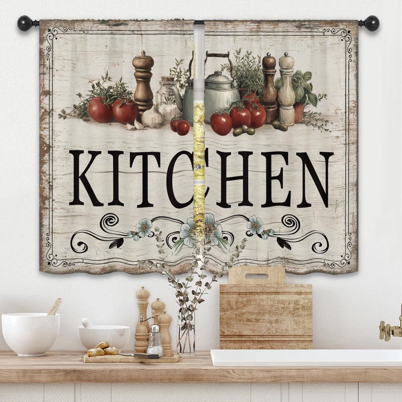 Kalmico Bird Branch Watercolor Kitchen Curtains 27.5W x 39L Inch Leaves Retro Colorful Vintage Rustic Farmhouse Rod Pocket Short Small Window Treatment Drapes Decor 2 Panels - Image 1