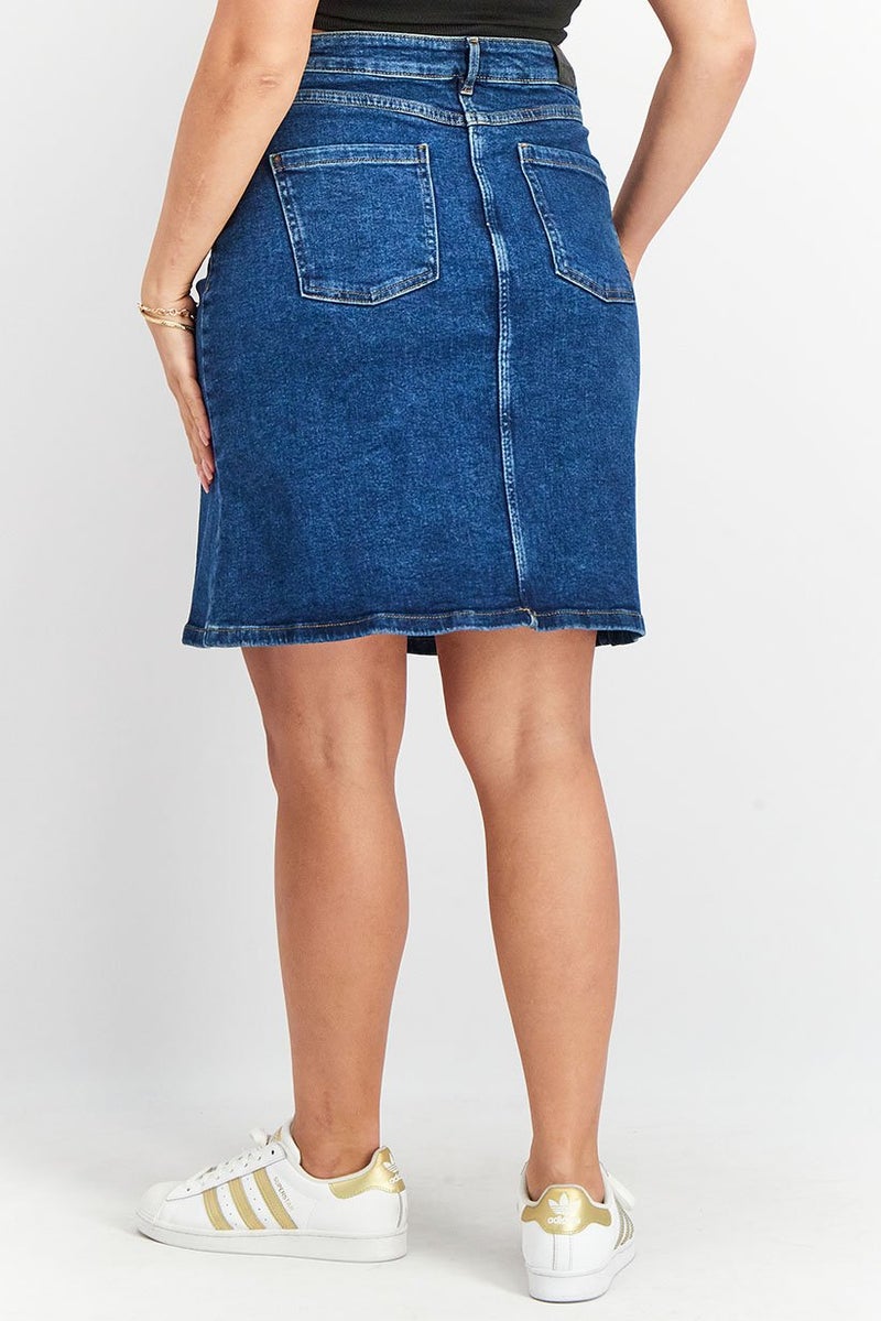 Tchibo Women Plain Midi Denim Skirt, Blue - Image 3