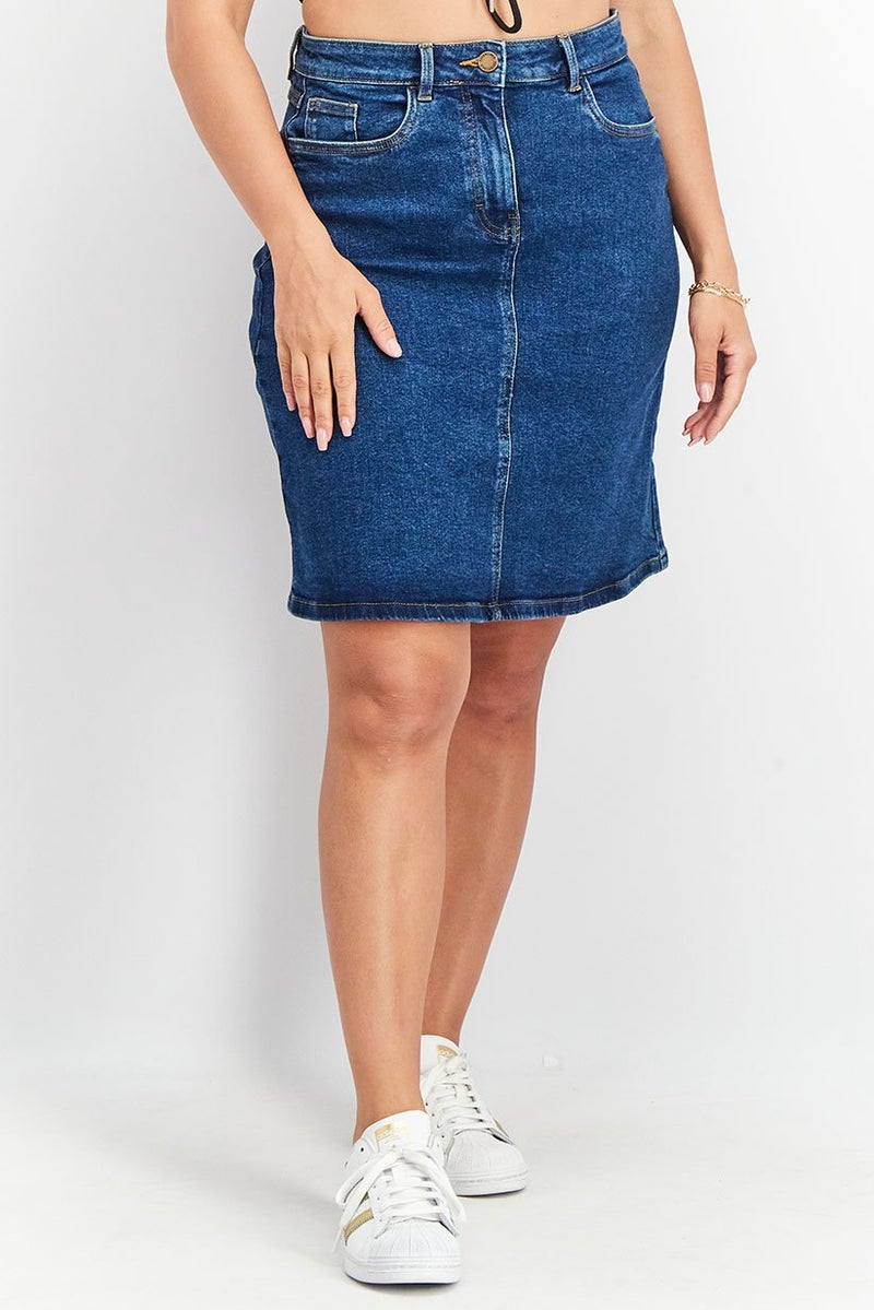 Tchibo Women Plain Midi Denim Skirt, Blue - Image 1