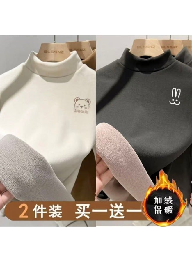 Autumn And Winter Kidsren's Velvet Thickeneded Velvet Bottoming Shirt Boys And Girls Half Turtleneck T-shirt One-piece Velvet Top