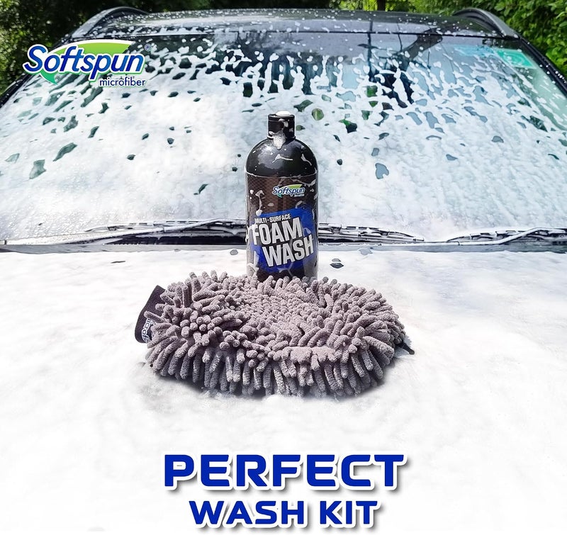 SOFTSPUN Microfiber 1Ltr Car & Bike pH Neutral Premium Liquid Shampoo+1700gsm 1pc Double Side Glove Grey Combo | Extra Suds, Removes Tough Dirt & Grime | Works with Bucket & Foam Cannon - Image 5