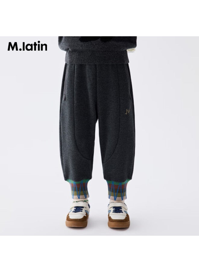 M.latin Kids Pants 25 Winter New Boys Girls Toddler Plush Knit Long Pants With Hugging Beast Carrot Design - Image 1