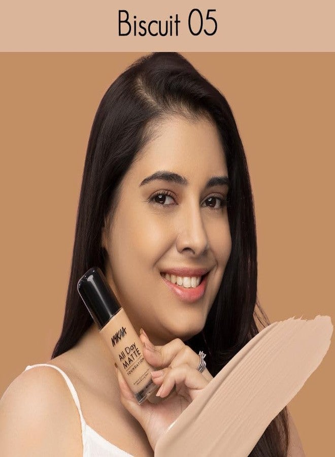 Nykaa All Day Matte Long Wear Liquid Foundation For Normal To Combination Skin - Biscuit 05 - Image 4