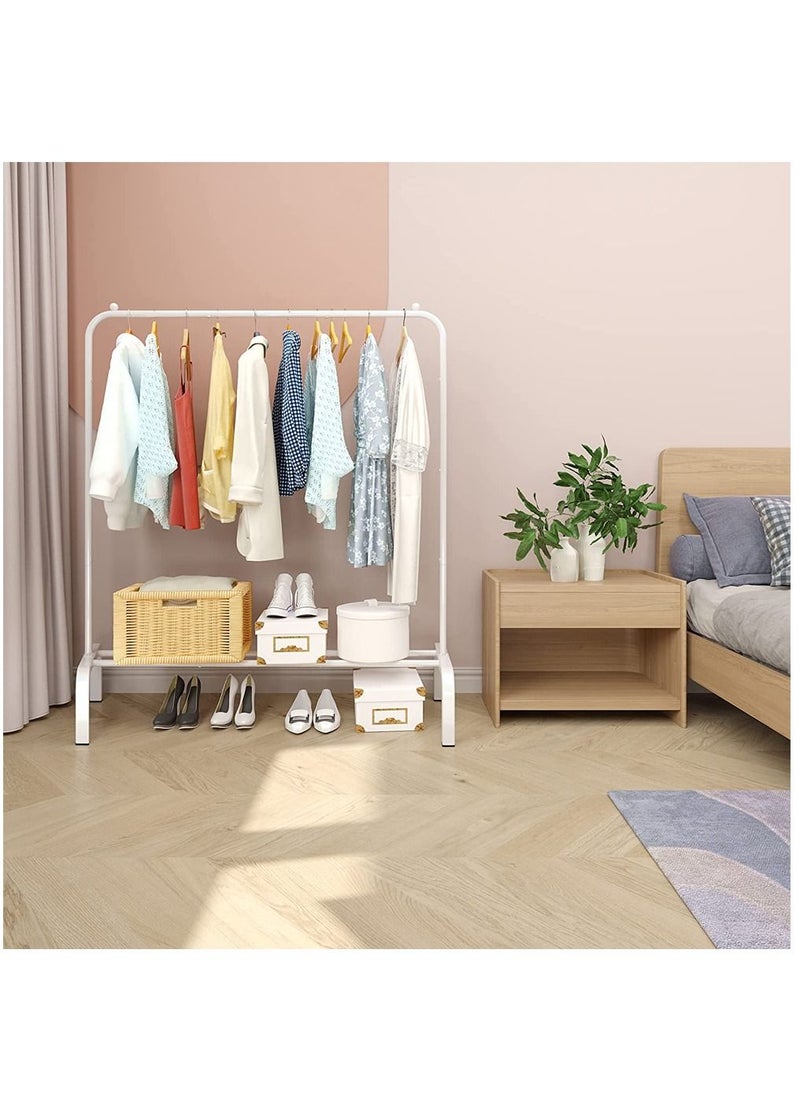 حامل ملابس معدني، حامل ملابس وق coats مع رف سفلي وكريات مضادة للانزلاق بيضاء