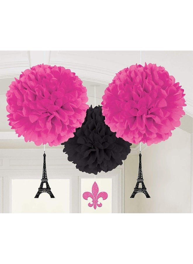 Amscan 3 Fluffys with Danglers A Day In Paris, Black/Pink, 40 cm/17.8 cm, 180185 - Image 1