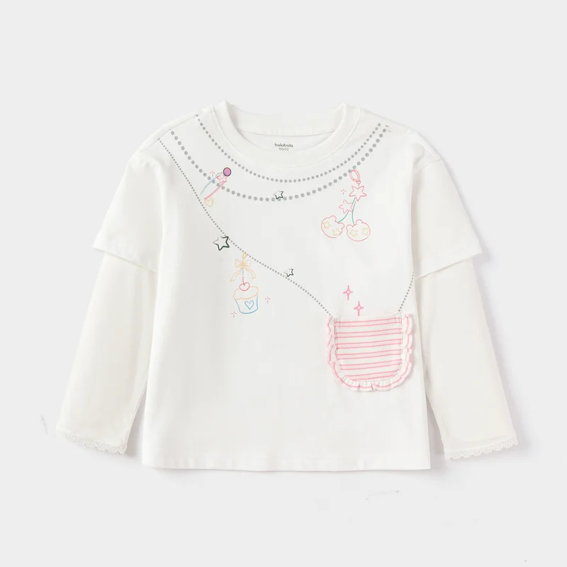 Balabala Toddler Girls Round neck long-sleeved T-shirt