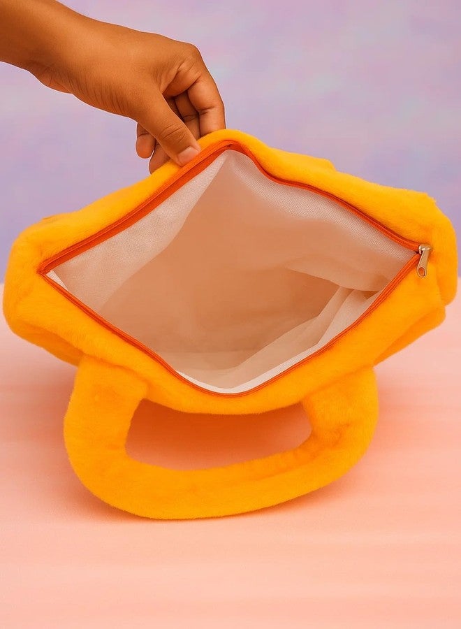 GT Gungun Toys Kids Plush Tote Bag for Girls | Cute Cartoon Doll Face Purse with Flowers | Soft Lightweight Handbag for Toddlers & Children | Birthday Gift (Yellow) - Image 3