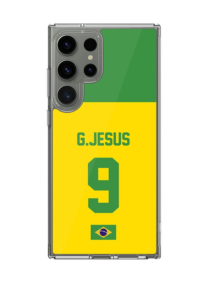 Stylizedd Classic Clear Case for Samsung Galaxy S25 Ultra , Hybrid Soft  Thin Transparent Cover - Football Team - Brazil, Player Name - G.Jesus - Image 1