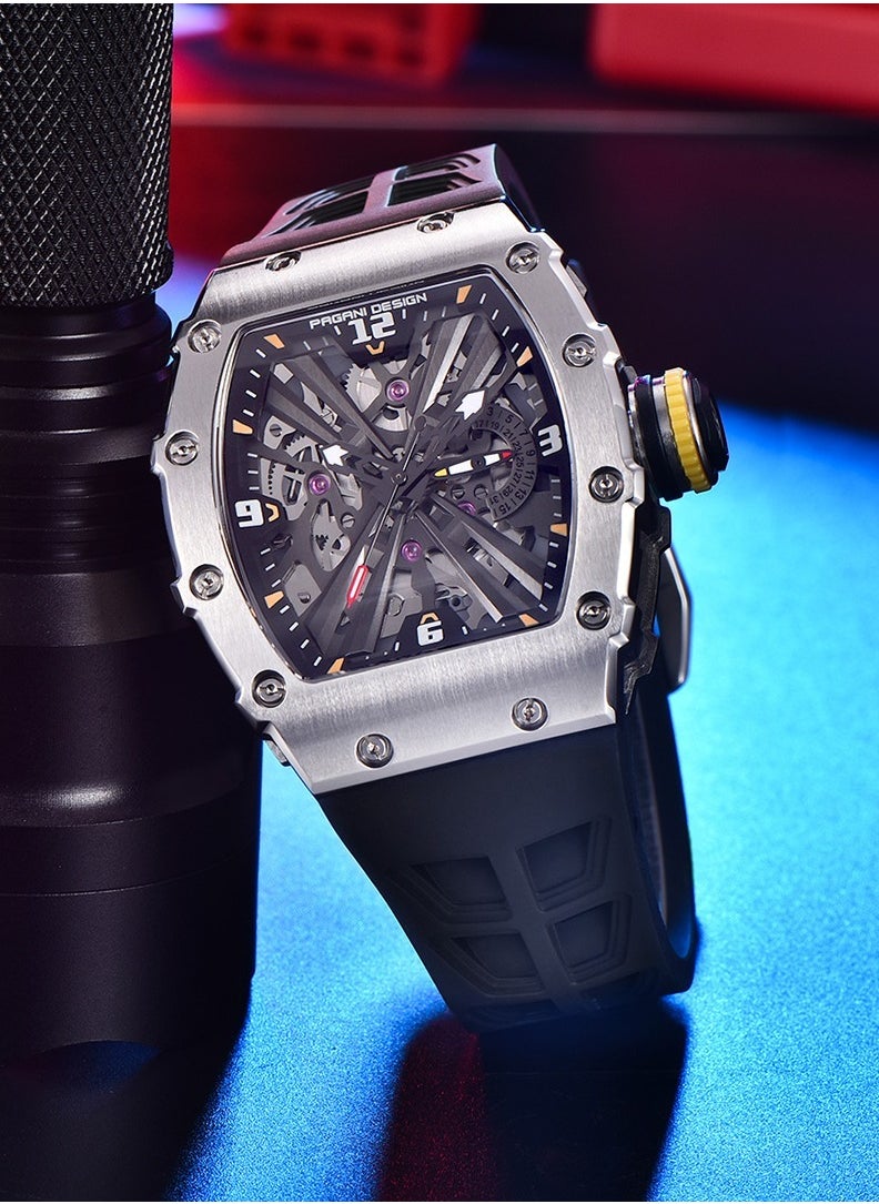 PAGANI DESIGN Men's Quartz Watches Stainless Steel Waterproof Tonneau Wrist Watch for Men with Japan VH65 Movement Silicone Watchband PD1738  - Image 3