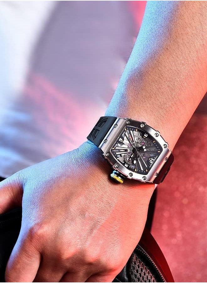 PAGANI DESIGN Men's Quartz Watches Stainless Steel Waterproof Tonneau Wrist Watch for Men with Japan VH65 Movement Silicone Watchband PD1738  - Image 4