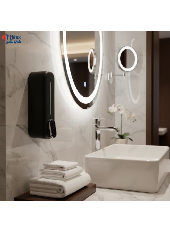 هيتكس موزع صابون سيينا مثبت على الحائط، سعة ٣٥٠ مل | موزع صابون وشامبو سائل من بلاستيك ABS مع زر ضغط | زجاجة مثبتة على الحائط للحمام والمطبخ | يتضمن براغي تركيب (واحد، أسود) - Image 2